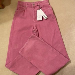 ZARA NWT high rise, wide leg pink corduroy pants size 4